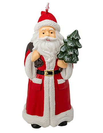 Santa Claus svíčka se stromečkem a kapucí 13,5 x 6,5 cm