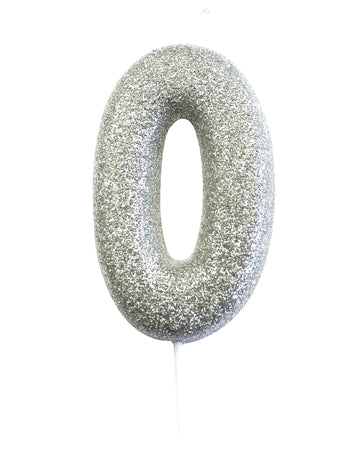 Svíčka na špejli číslo 0 třpytivá stříbrná 7 cm na dort