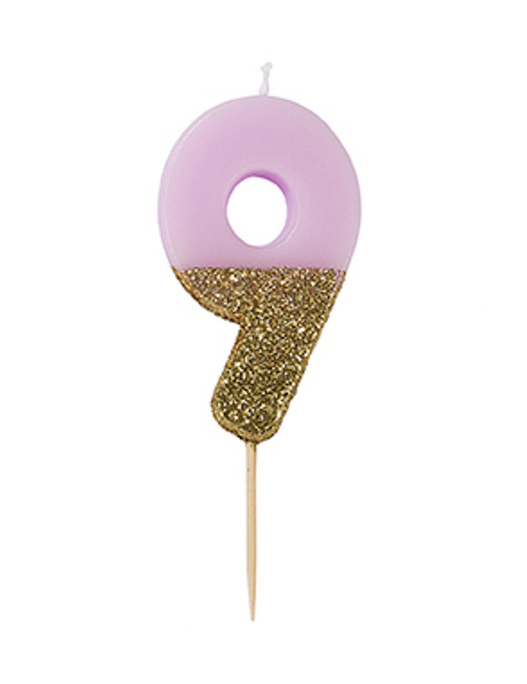 Svíčka na špejli číslo 9 růžové a zlaté třpytky 13.8 cm na narozeninový dort