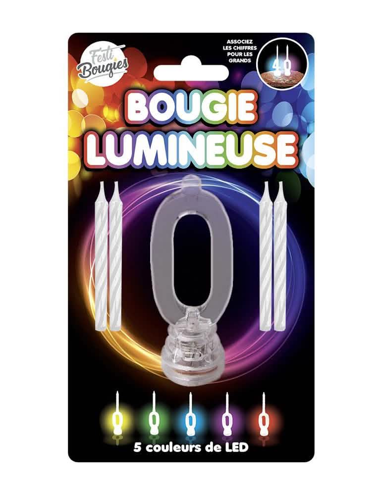 LED svíčka ve tvaru číslice 0 k narozeniny s 5 měnícími se barvy