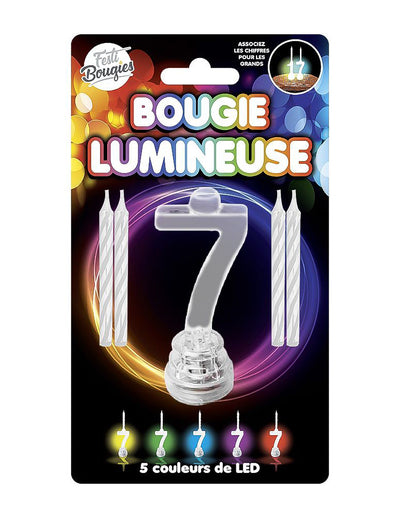 Bougie lumineuse LED chiffre 7 multicouleur