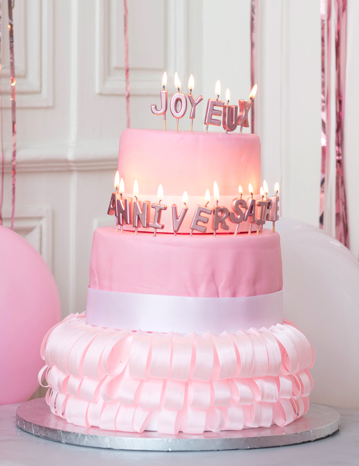 Svíčky na dopisech všechno nejlepší k narozeninám růžové zlato metalíza 4.3 cm na dort