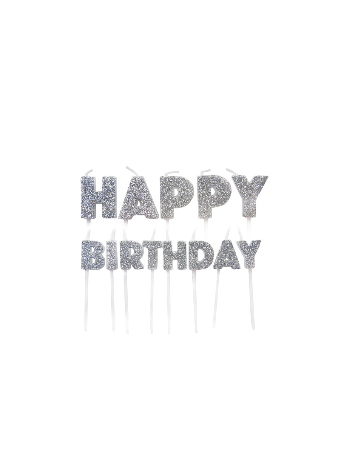 Bougies sur pics Happy Birthday pour anniversaire argentées pailletées