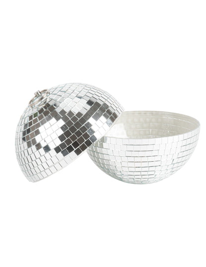 Discokugel zum Aufhängen, Spiegelglas, Silber, 16cm, steckbar, Disco-Deko