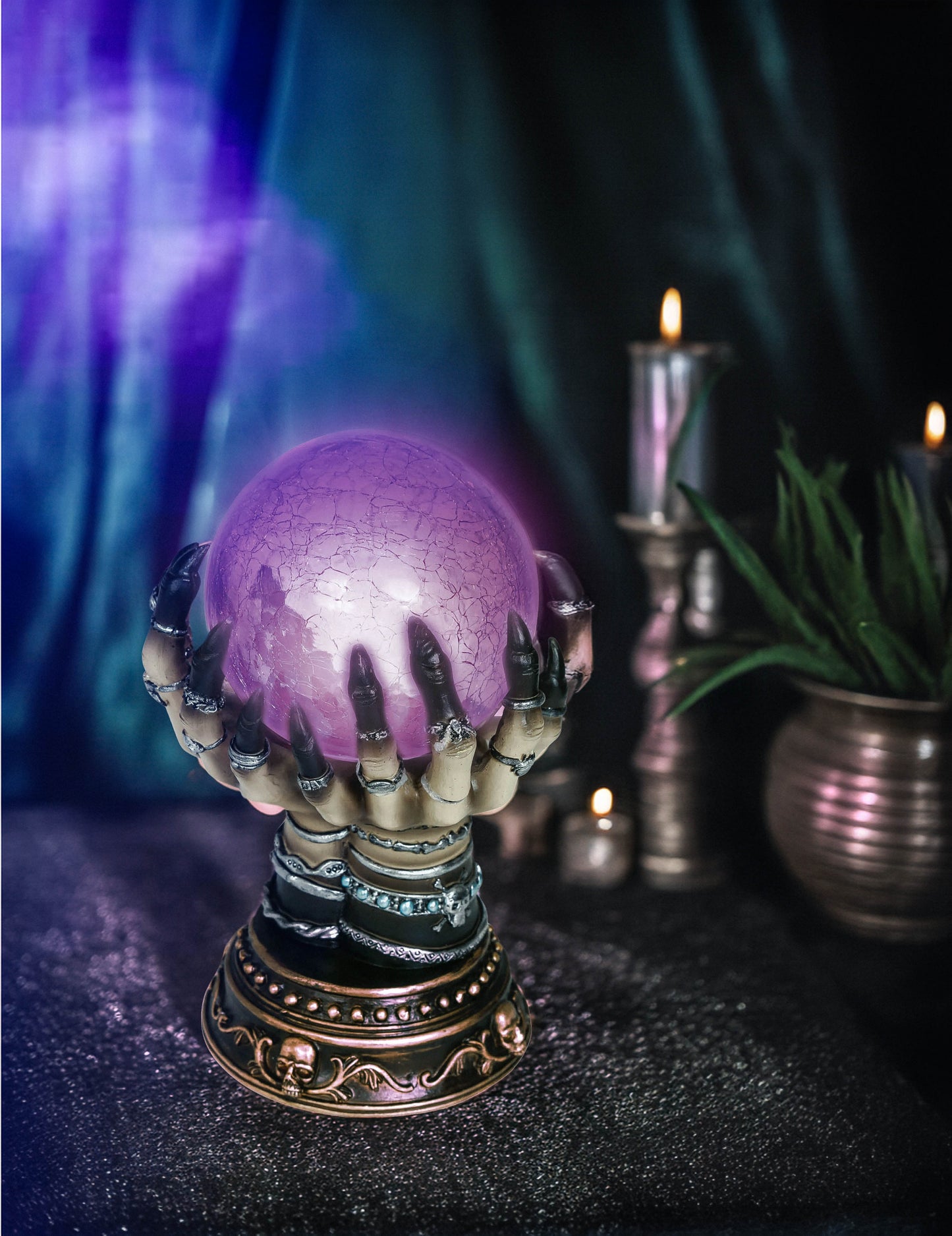 Svítící křišťálová koule s jasnovidnými rukama 23 cm