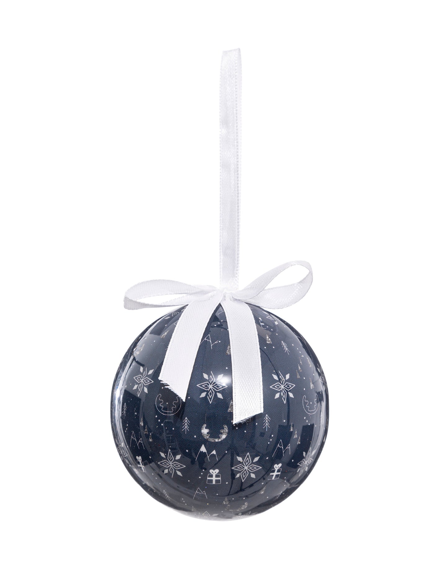 Modrá sněhová koule s vločkami 7.5 cm, ozdoba stromku