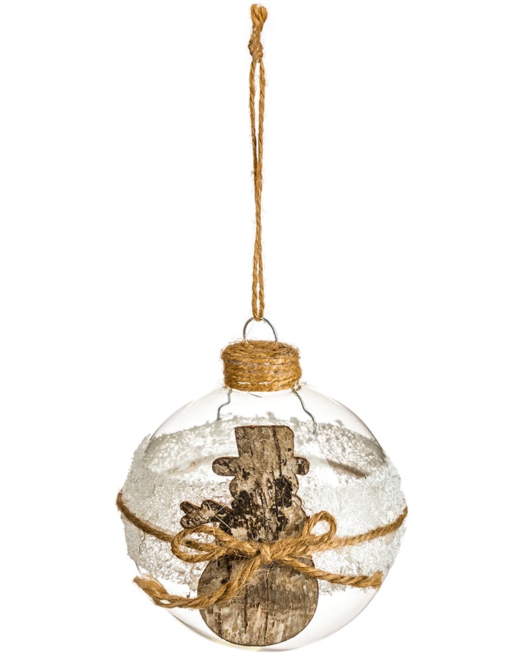 Vánoční koule ze skla, dřeva a juty 8 cm