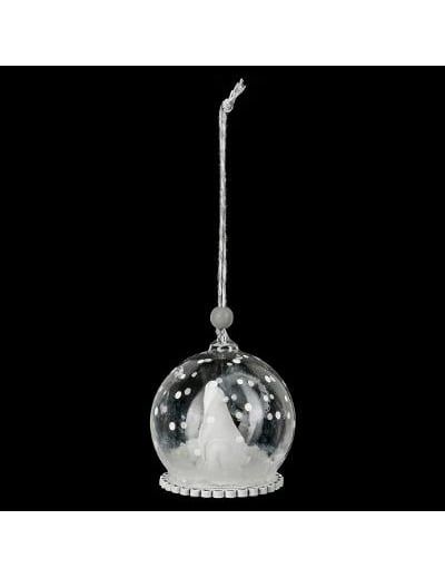 Skleněná vánoční koule s ledním medvědem 6 cm a sníh