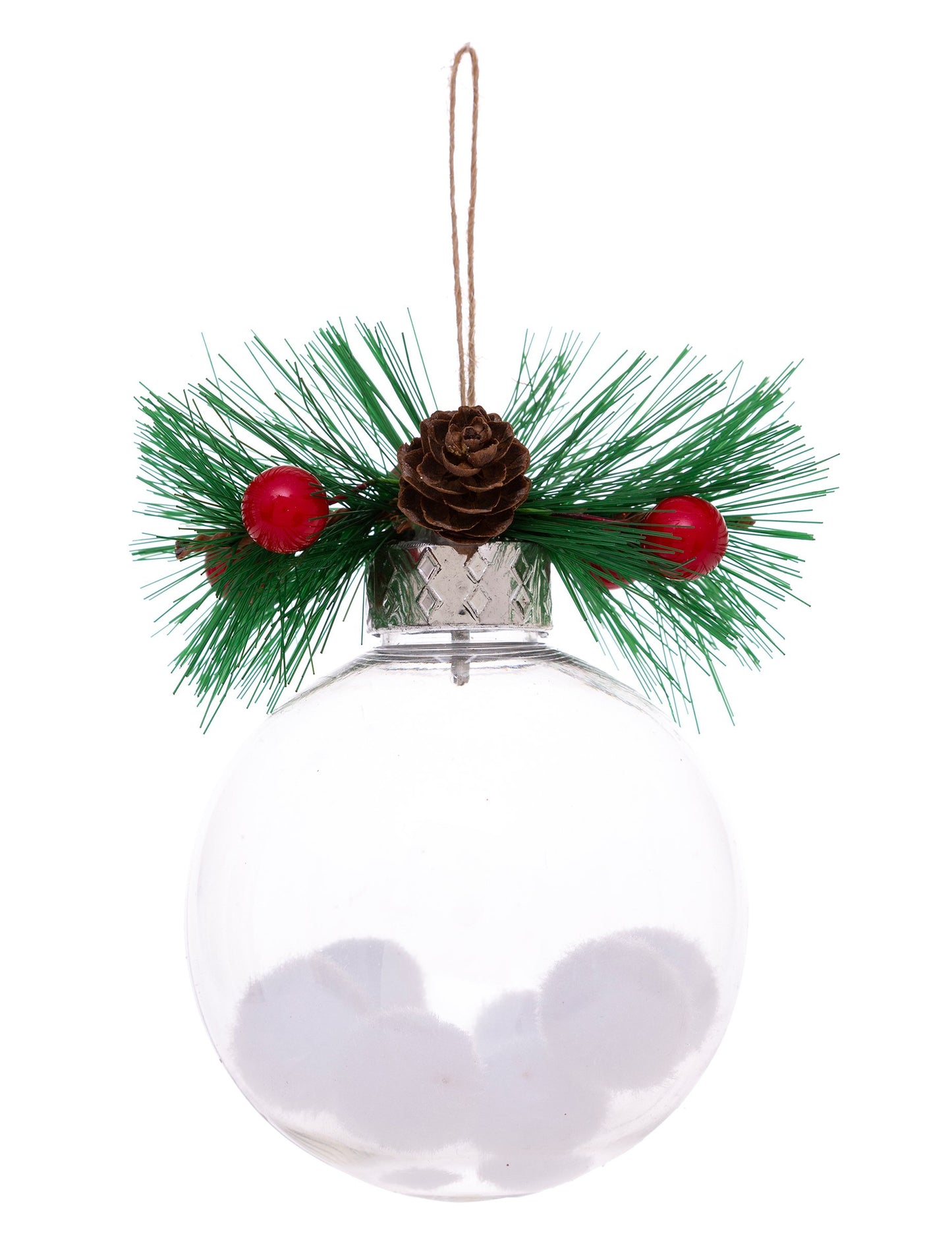 Přírodní vánoční koule se sněhem a jedlemi 8 cm náhodný vzor