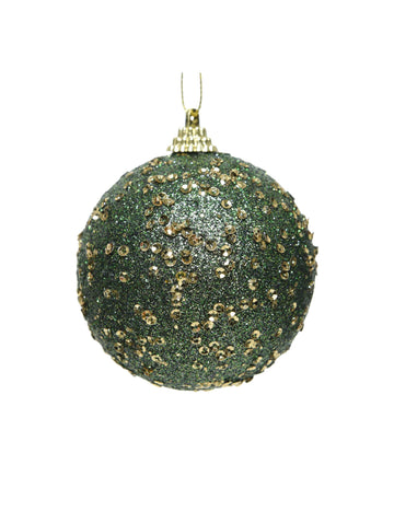 Zelená vánoční koule se zlatými třpytkami 8 cm pro jedle
