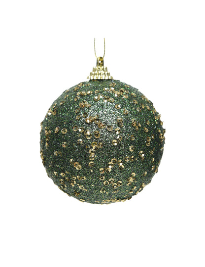 Zelená vánoční koule se zlatými třpytkami 8 cm pro jedle