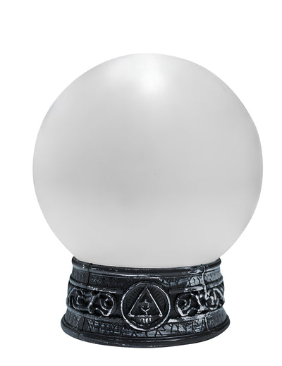 Boule de voyance animée pour décoration blanche avec socle noir sculpté