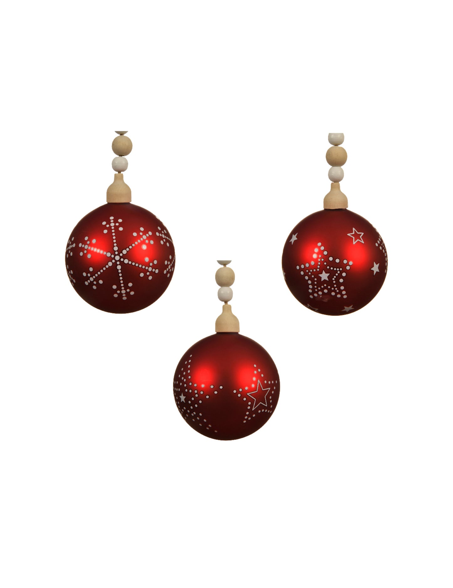 Červená skleněná vánoční koule 8 cm vzorované a korálkové