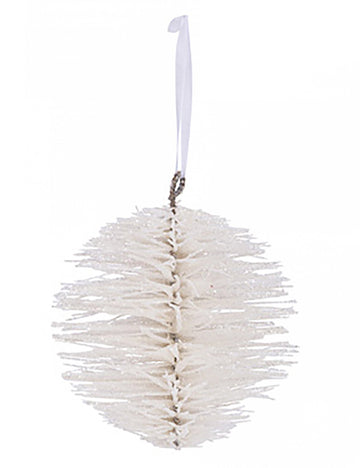 Bílá třpytivá vánoční koule 15 cm efekt větve