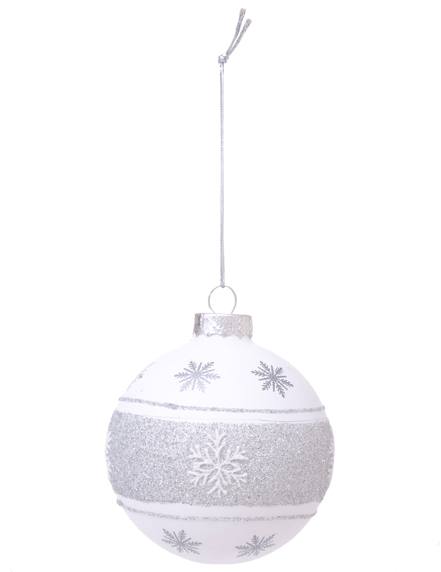Stříbrná sněhová vločka Skleněná vánoční koule 7 cm bílá