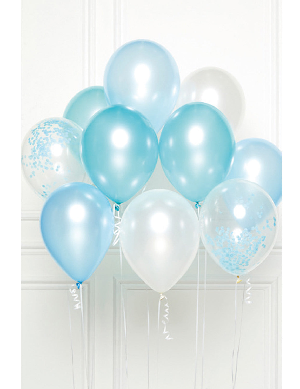 Bouquet de 10 ballons en latex pour décoration bleu avec confettis