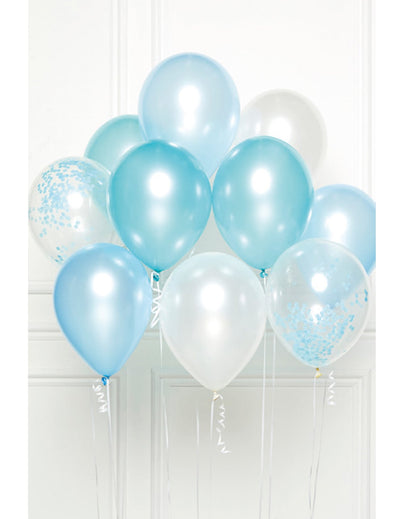 Bouquet de 10 ballons en latex pour décoration bleu avec confettis