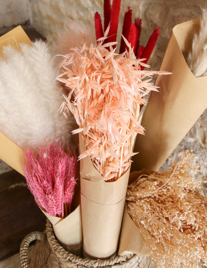 Svazek růžových sušených ovsa 100g 73 cm bohémská výzdoba