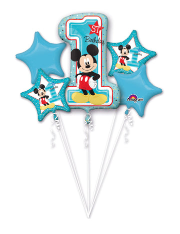 Kytice 5 fóliových balónků k 1. narozeninám Mickeyho