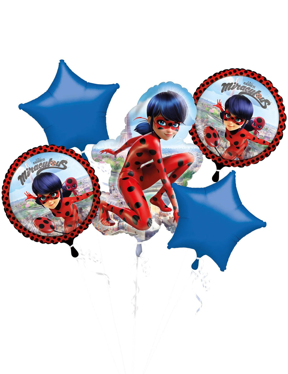 Svazek 5 hliníkových balónků Ladybug červená a modrá