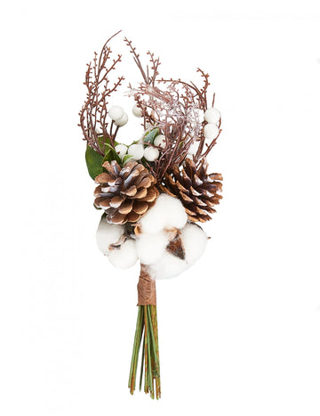Kytice z bavlněných květů a šišek 36 cm přírodní dekorace