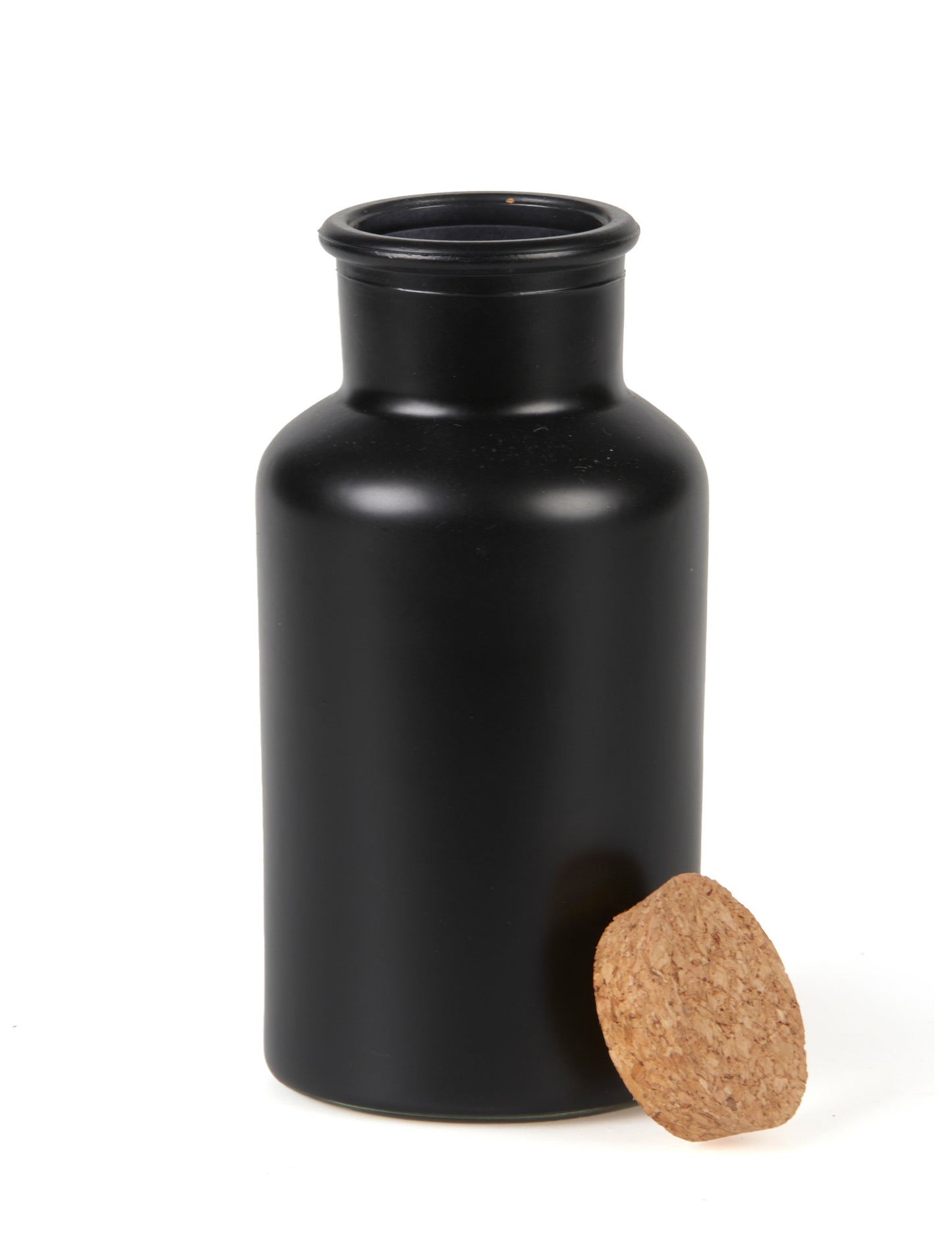 Matná černá lékárnická láhev s korkovou zátkou 17 cm 500 ml