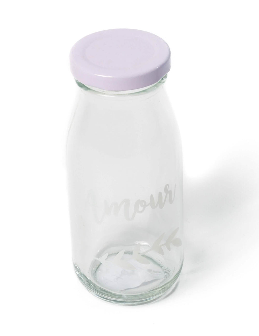 Bouteille en verre candy bar amour pour mariage avec bouchon lilas