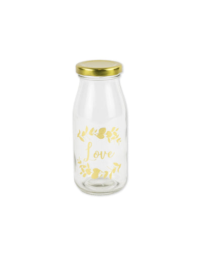 Bouteille en verre candy bar love motifs fougères et bouchon or 6 x 14 cm