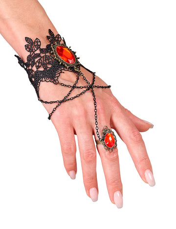 Bracelet en dentelle avec bague et pierres rouges