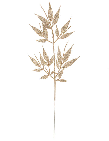 Větev s jemnými listy a měděnými třpytkami 40 cm 