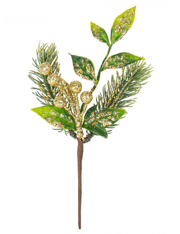 Třpytivá zlatá bobulová větev 21 cm