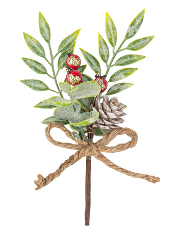 Větev šiškových listů a červených bobulí 15 cm dekorativní vánoce