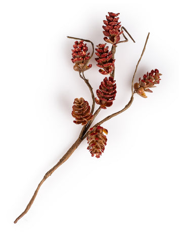 Větev červených třpytivých šišek 23 cm 