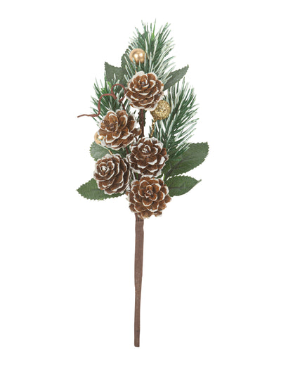 Branche de sapin pommes de pin enneigées pour décoration paillettes or