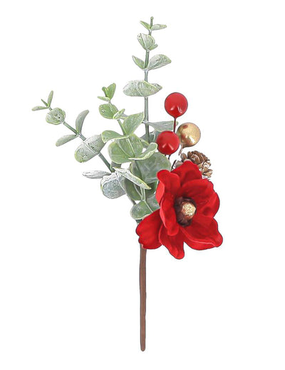 Větvička Elegance, červený, zelený a zlatý samet 18,5 cm