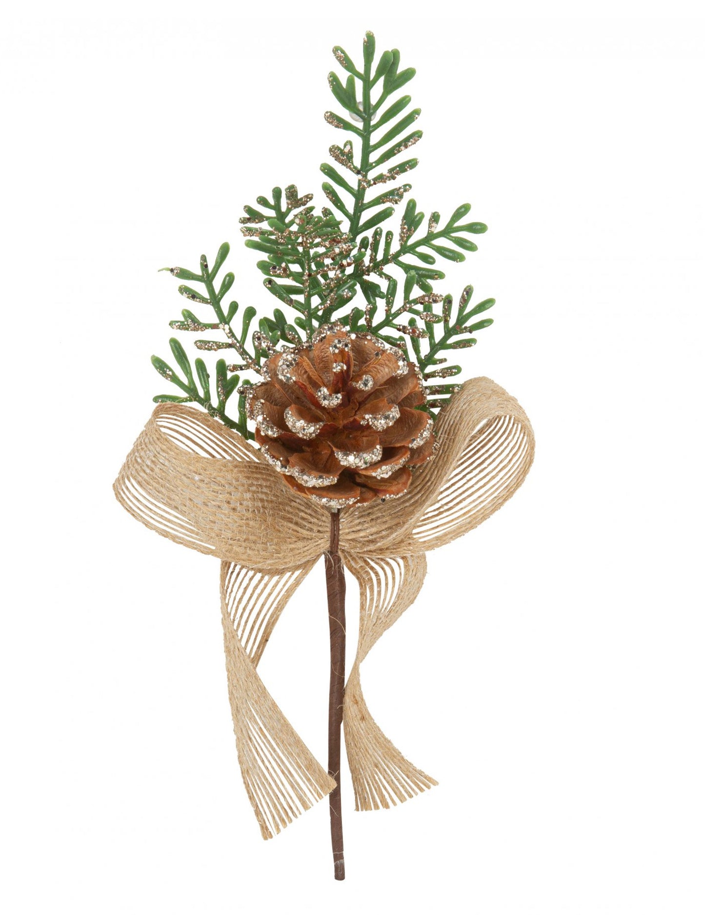 Větev z šišky a třpytivá jutová stuha 23 cm dekorativní vánoce