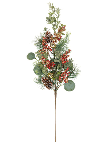 Tradiční eukalyptová větev se zvonky a šiškami 70 cm dekorativní