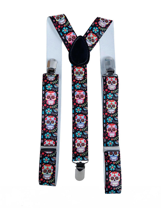 Détail des attaches et motifs des Bretelles Dia de los muertos