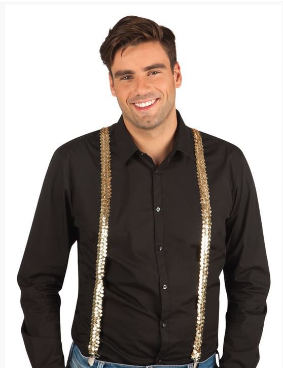 Vue de face des bretelles dorées à sequins