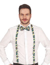 Bretelles de Noël pour adulte vertes avec motifs festifs et nœud papillon assorti