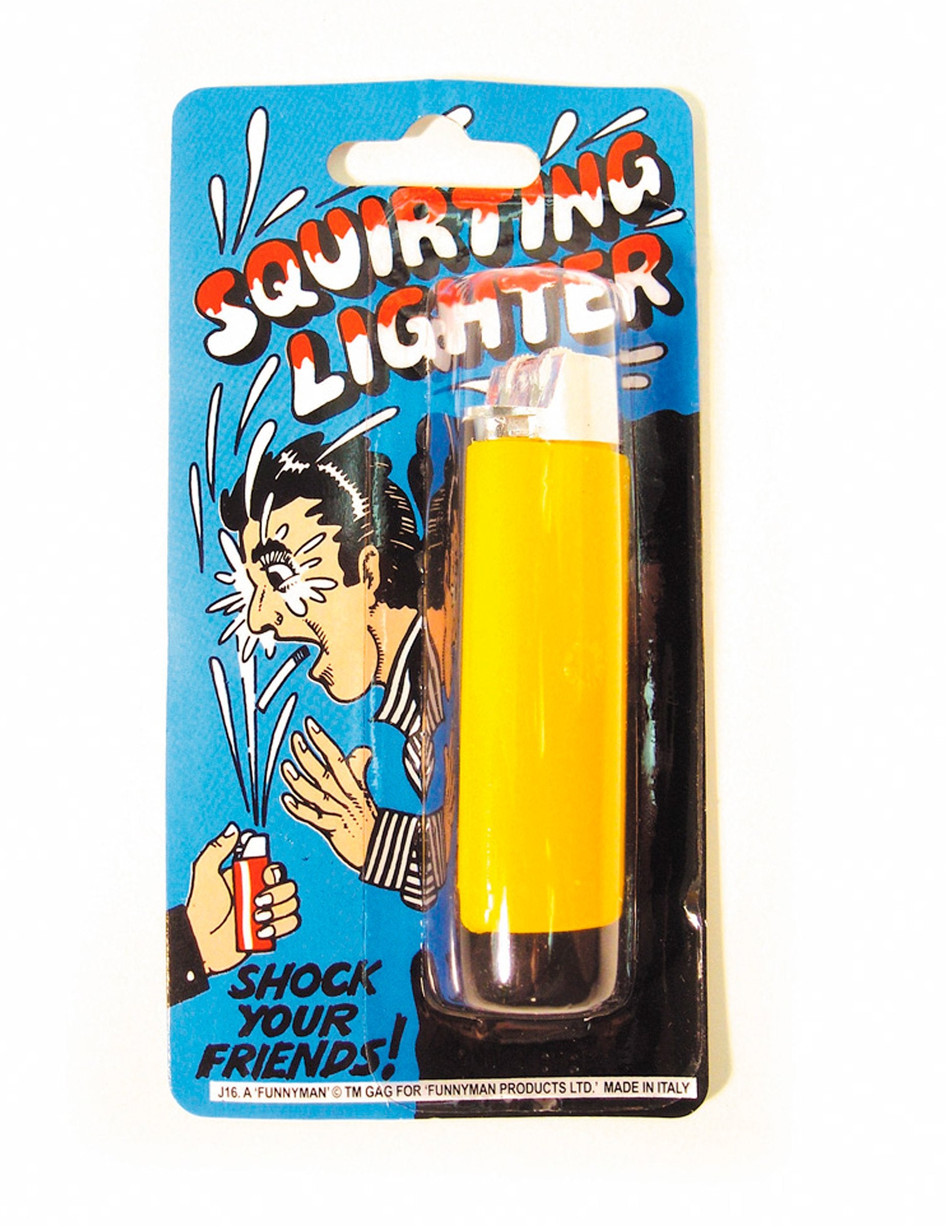 Vue de l'emballage du briquet lance eau farces et attrapes