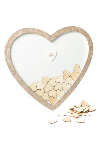 Návštěvní kniha s třpytivým rámem a dřevěnými srdíčky 37 x 40 cm