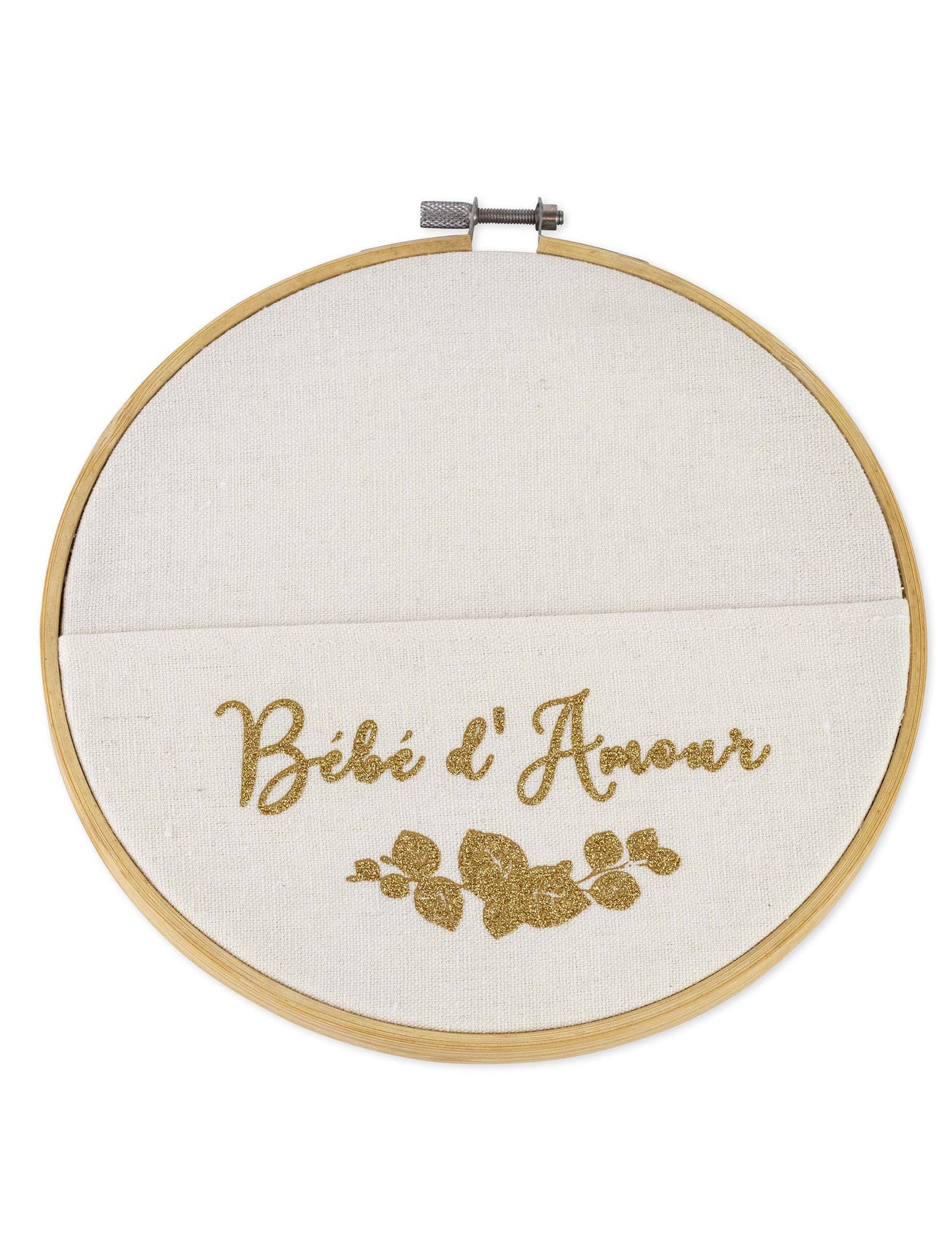 Love baby rámeček ze dřeva a lnu 19 cm třpytivé zlato
