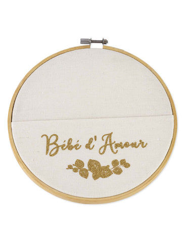 Love baby rámeček ze dřeva a lnu 19 cm třpytivé zlato