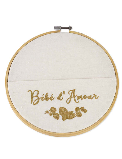 Love baby rámeček ze dřeva a lnu 19 cm třpytivé zlato