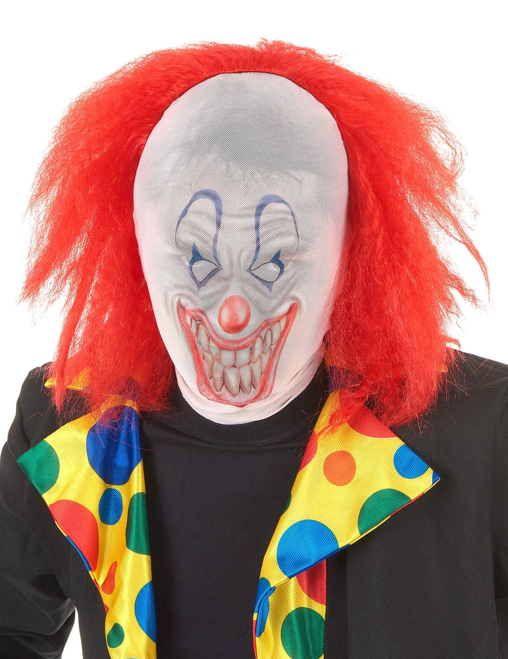 Klaunská kukla s vlasy pro dospělého červená pro halloween