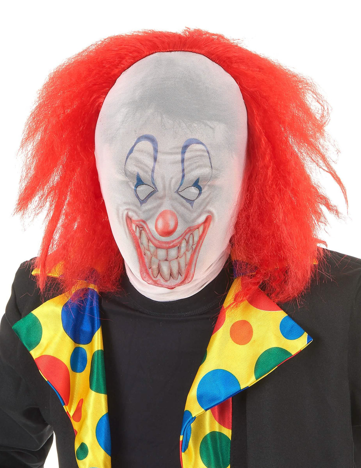 Klaunská kukla s vlasy pro dospělého červená pro halloween
