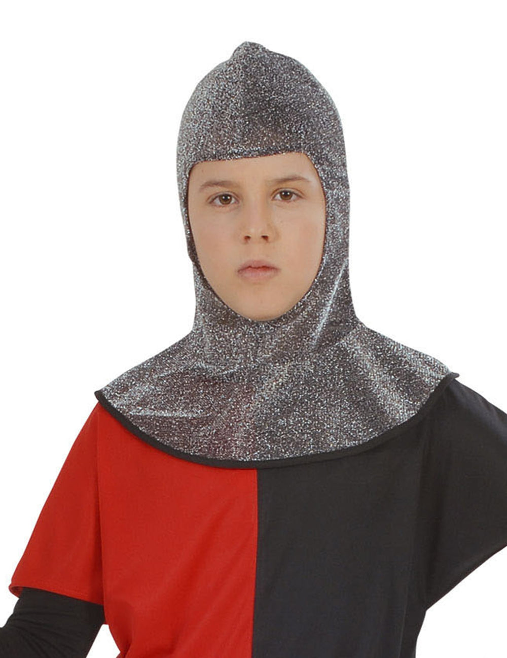 Cagoule médiévale pour enfant argentée à effet cotte de mailles