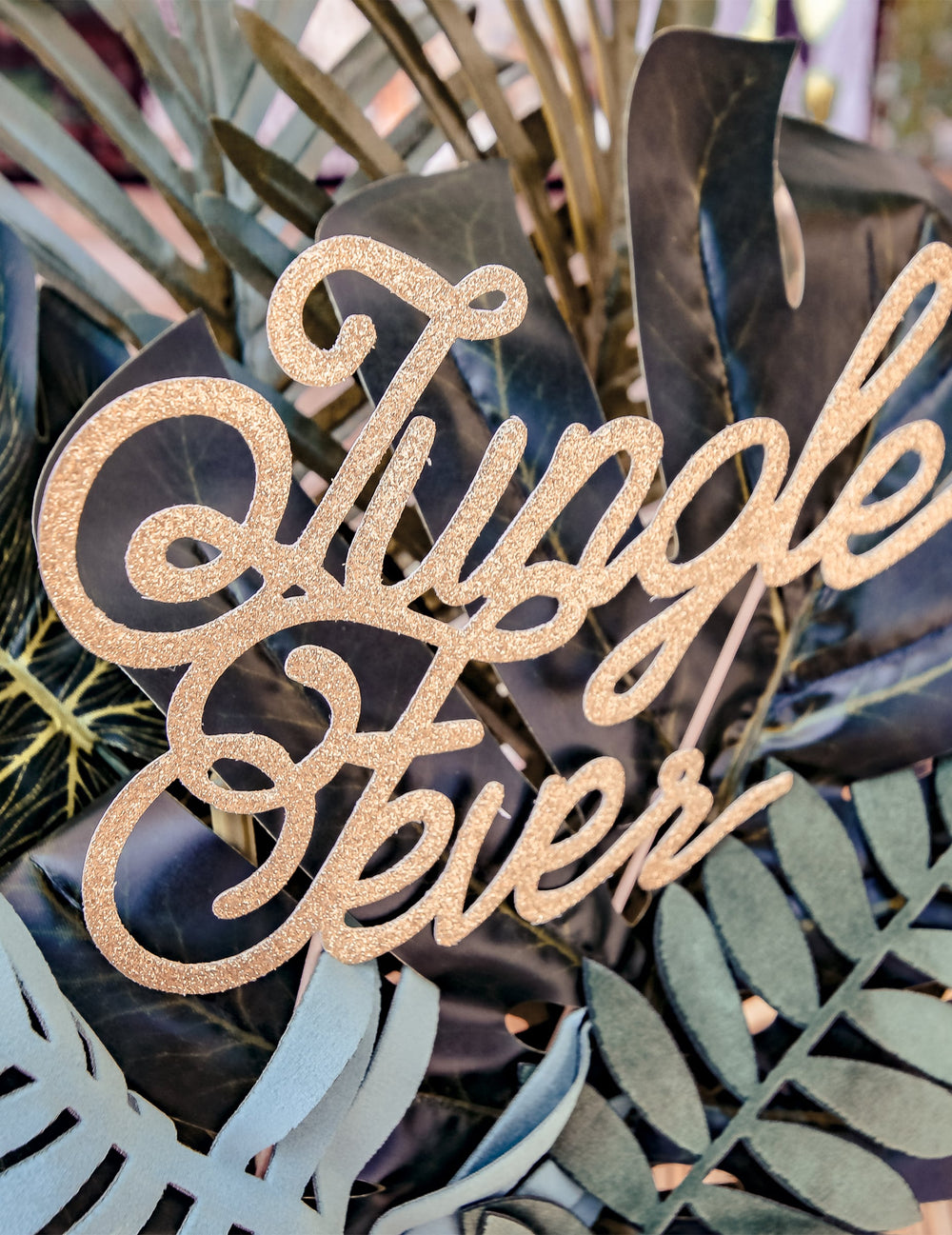 Cake topper en bois jungle fever doré pailleté