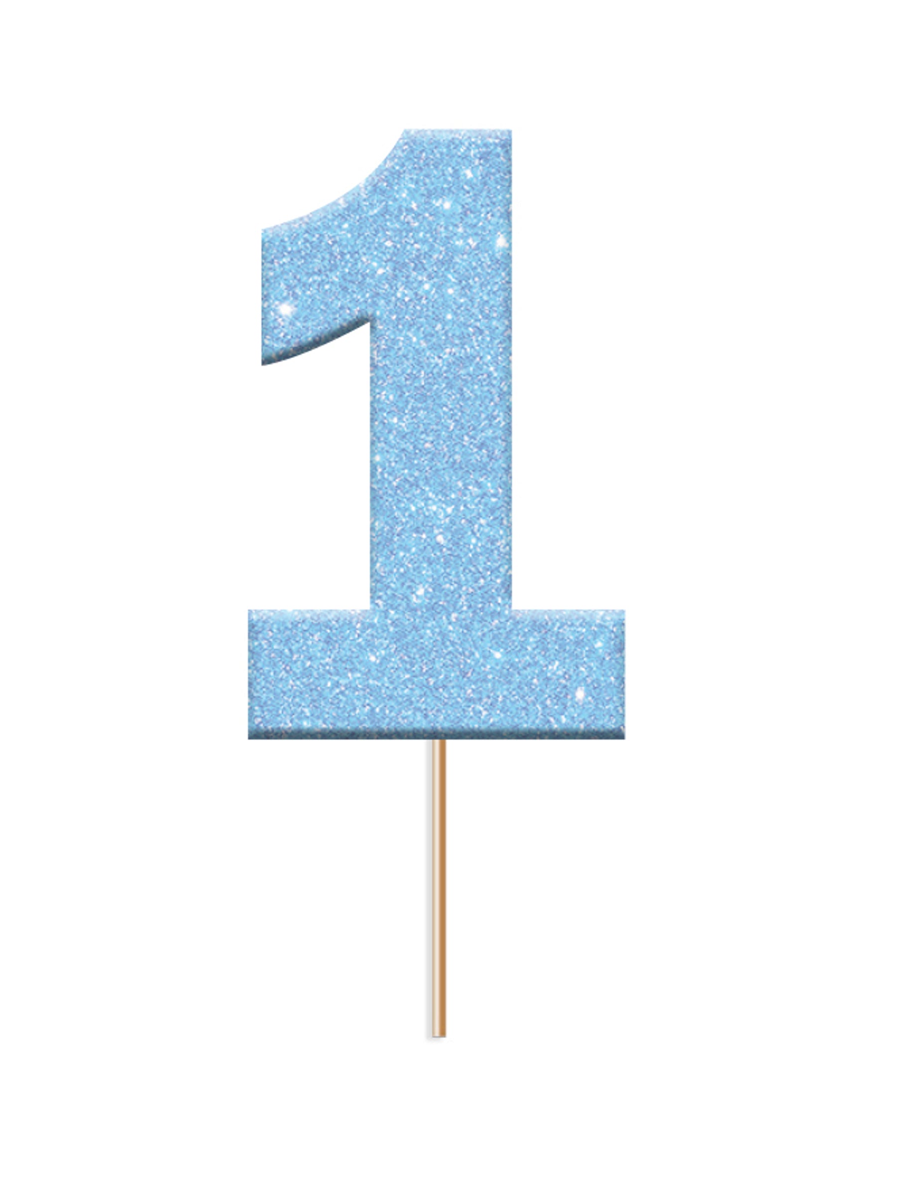Cake toppers en plastique chiffre 1 pour fête bleu pailleté